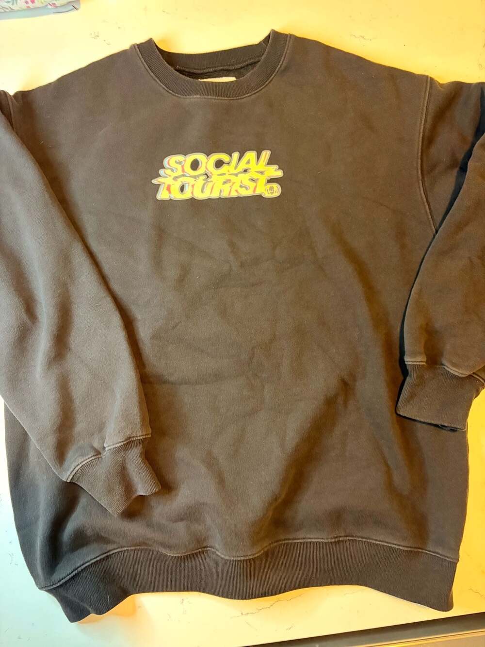 Social Tourist Black Melting Logo Graphic Crewneck Sweatshirt Size S